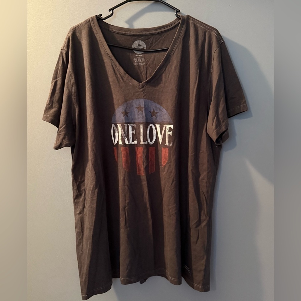 Life Is Good One Love V-Neck Women's Sz Xxl Classic Fit Tee 100% Cotton